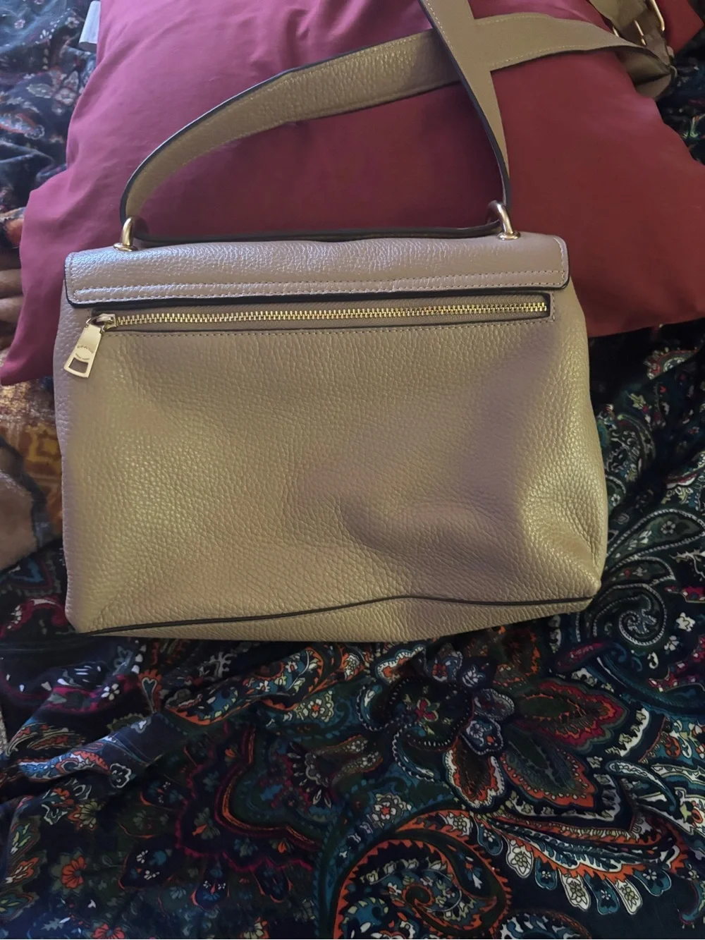 Coach Pebble Leather Shoulder Bag in Taupe w/Daisy accents & Gold Hardware